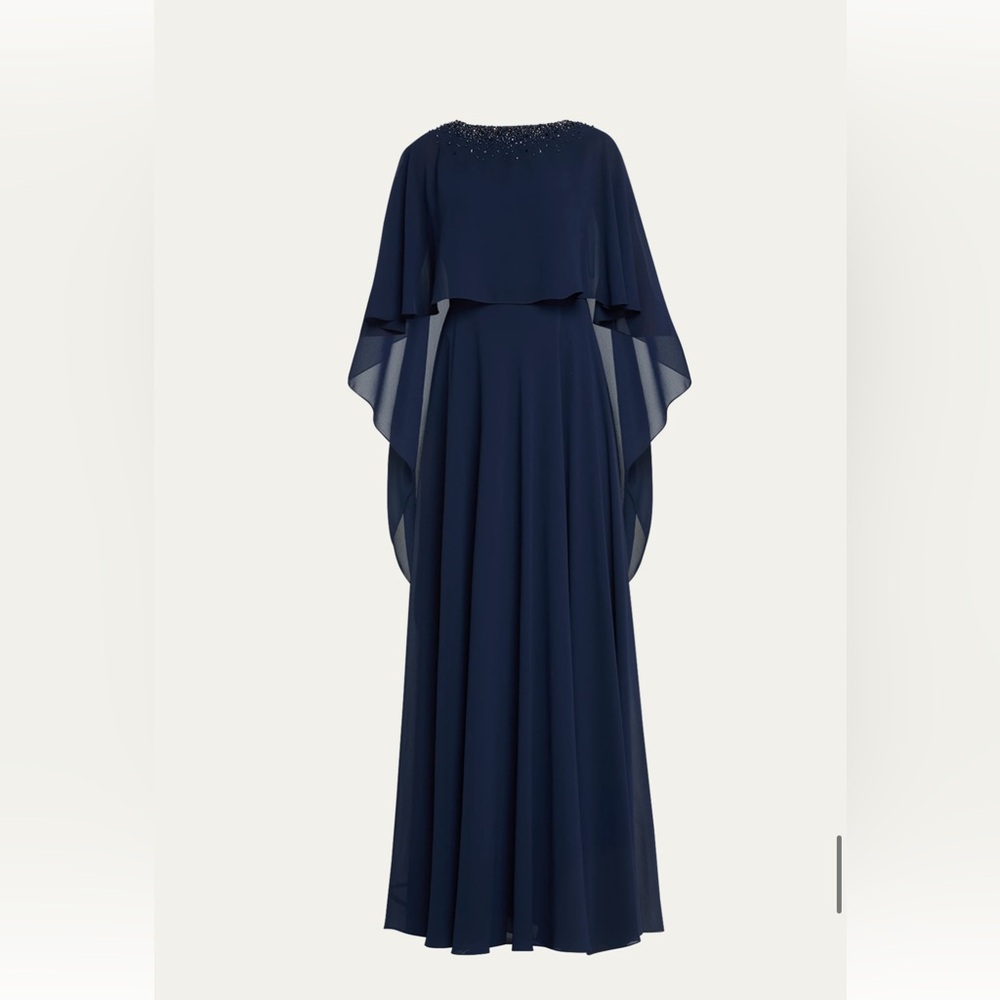 Teri Jon Elegant Navy Blue Evening Gown